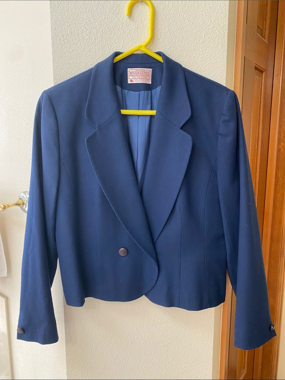 Vintage Pendleton Navy Cropped Wool Blazer Jacket